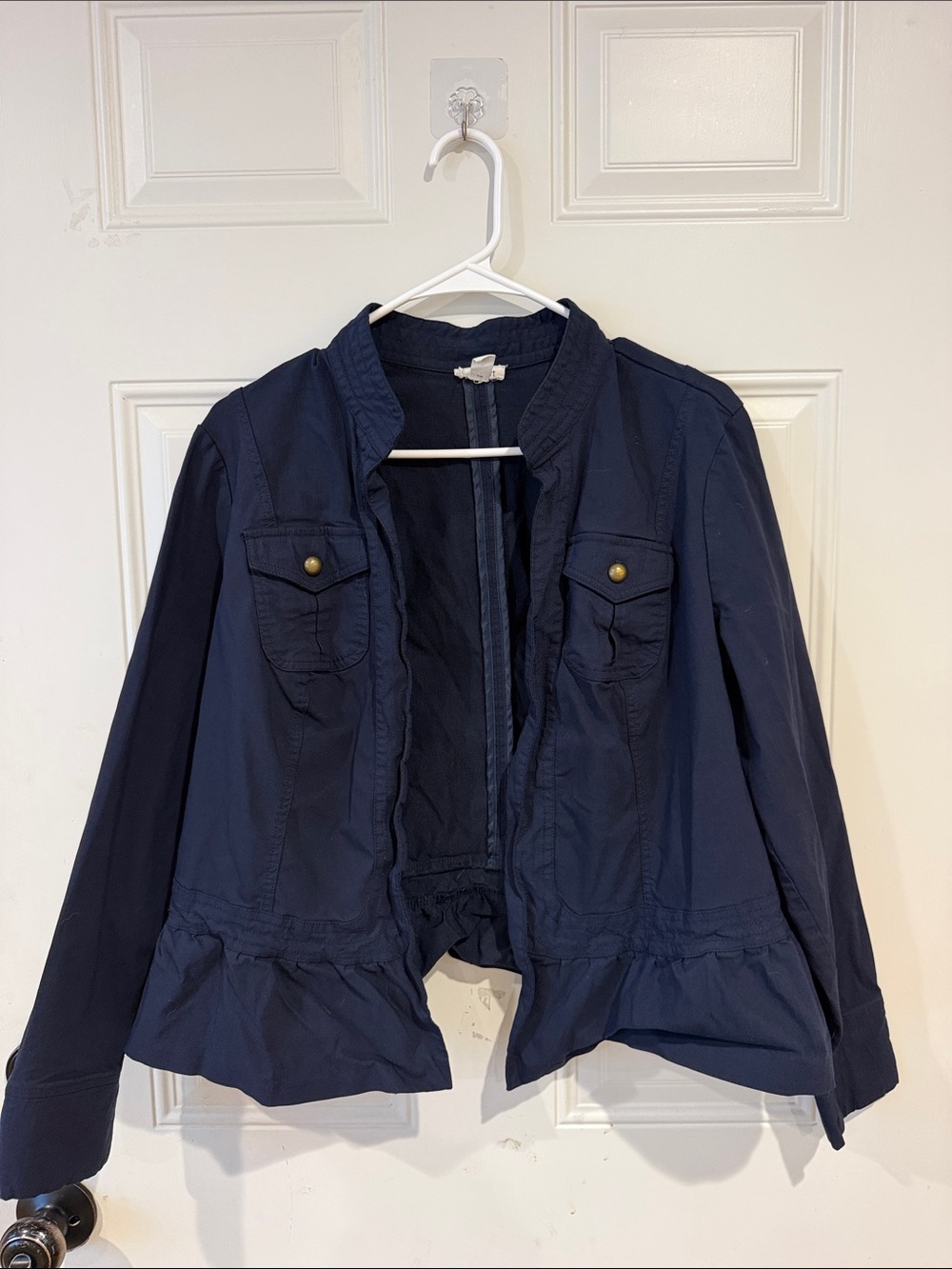 Westport Navy Ruffle-Hem Utility Jacket